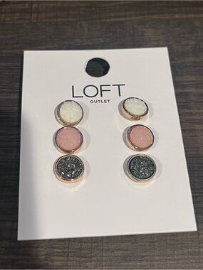 LOFT Rose Gold Stud Earring Set with White, Pink and Black Druzy